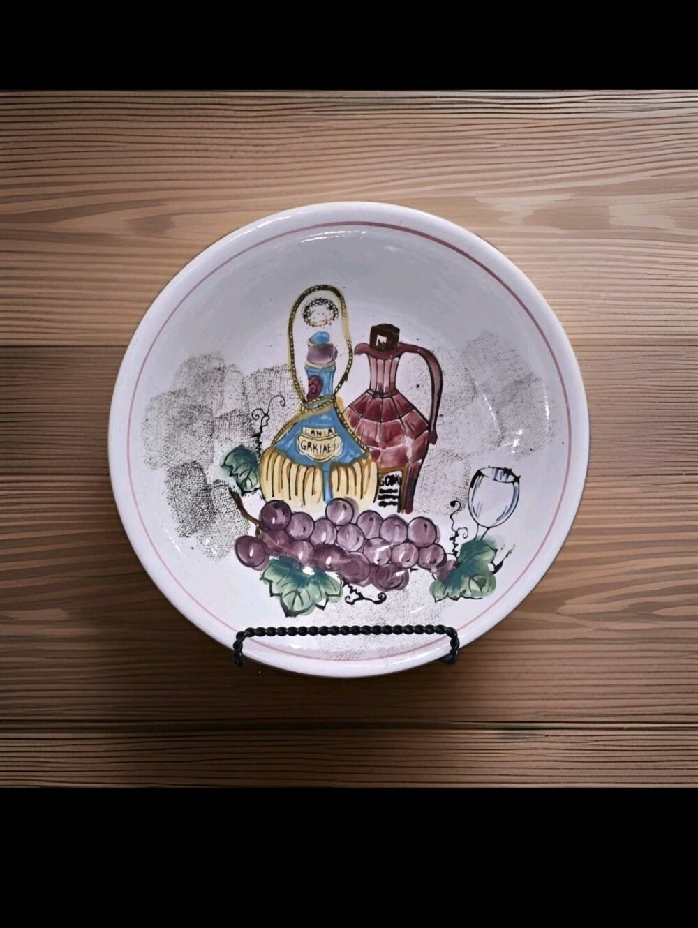 Vintage Genuine Ironstone Hand Painted Grape Wine Motif Serving Bowl 10.5"
